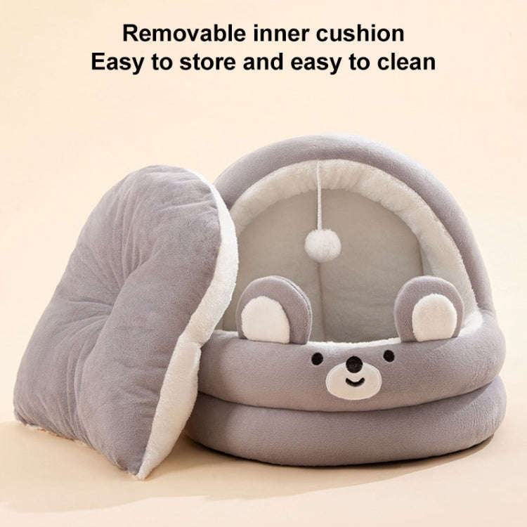 Semi-enclosed Cradle Pet Cat Bed Dog Kennel Pad Pet Supplies, Size:L(Brown Bear)