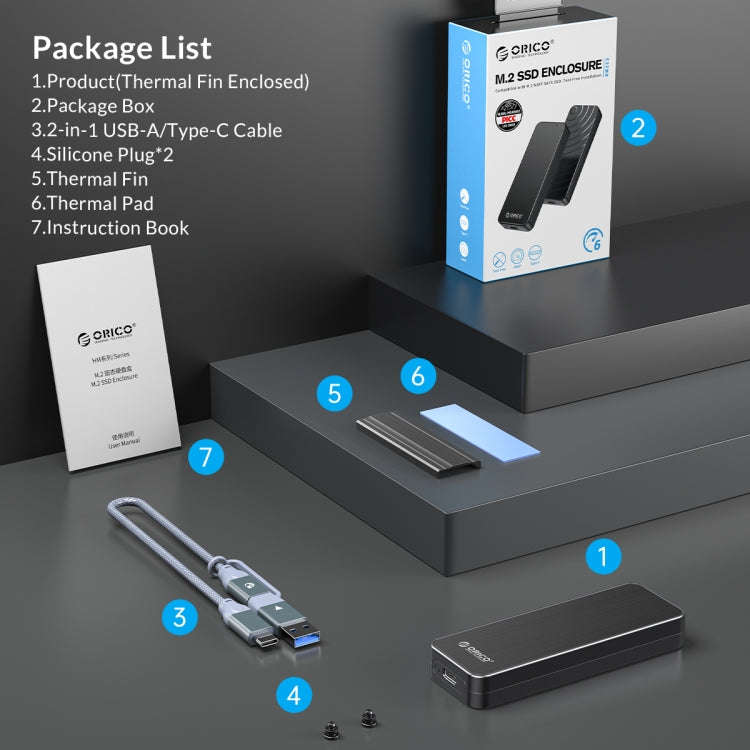 ORICO HM2C3-BK USB3.1 Gen1 Type-C 6Gbps M.2 SATA SSD Enclosure(Black)