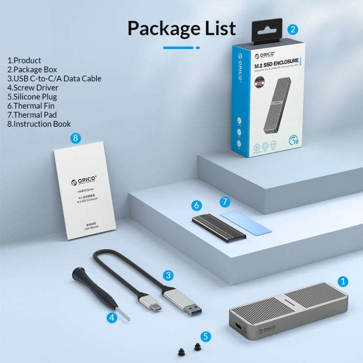 ORICO M222C3-G2-SV USB3.1 Gen2 Type-C 10Gbps M.2 NVMe SSD Enclosure(Silver)