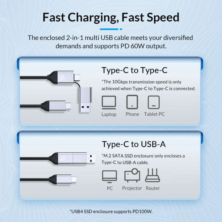 ORICO FV25C3-G2-SV 10Gbps USB3.2 Gen2 Type-C M.2 NVMe/NGFF(SATA) Dual Protocol SSD Enclosure(Silver)