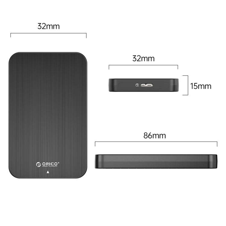 ORICO HM25U3 2.5 inch USB3.0 Micro-B Hard Drive Enclosure, Plug:EU Plug(Black)