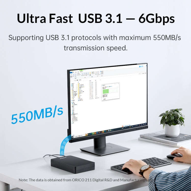ORICO HM25U3 2.5 inch USB3.0 Micro-B Hard Drive Enclosure, Plug:UK Plug(Black)