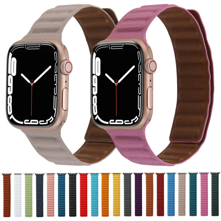 Magnetic Two-color Loop Slim Leather Watch Band For Apple Watch Series 9&8&7 41mm / SE 3&SE 2&6&S...