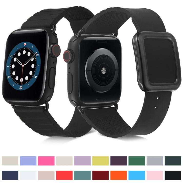Black Square Buckle Silicone Watch Band For Apple Watch Series 9&8&7 41mm / SE 3&SE 2&6&SE&5&4 40...