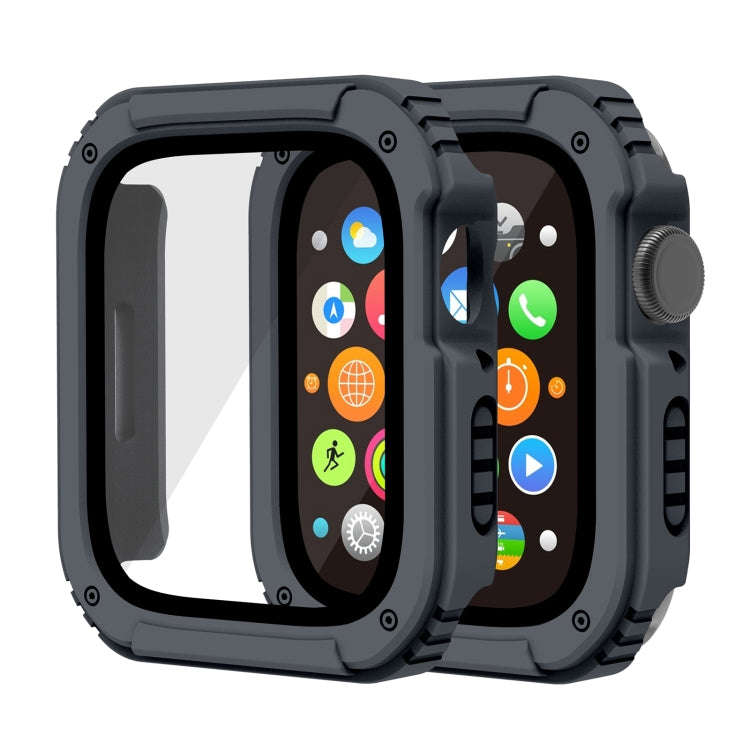 2 in 1 Screen Tempered Glass Film Protective Case For Apple Watch Series 9 / 8 / 7 45mm(Dark Grey)