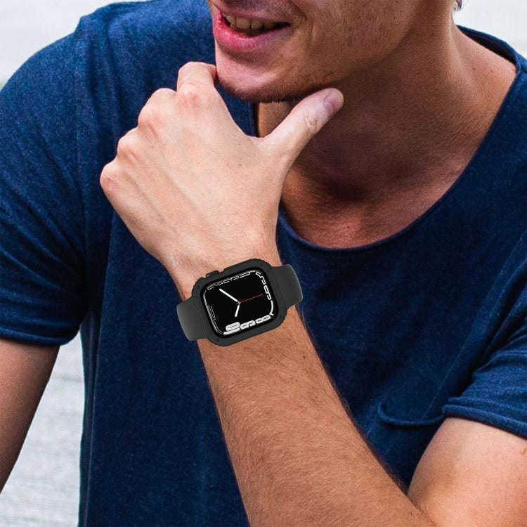 2 in 1 Screen Tempered Glass Film Protective Case For Apple Watch Series 9 / 8 / 7 41mm(Black)