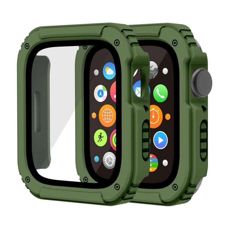2 in 1 Screen Tempered Glass Film Protective Case For Apple Watch Series 3 & 2 & 1 38mm(Army Green)