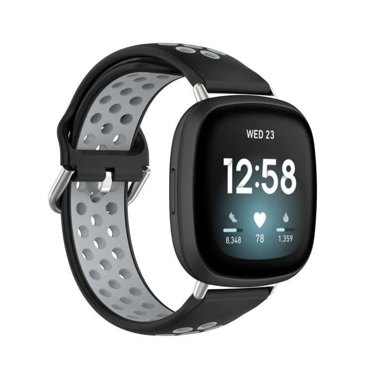 For Fitbit Versa 4 / Sense 2 Dual Color Silicone Watch Band(Black Gray)