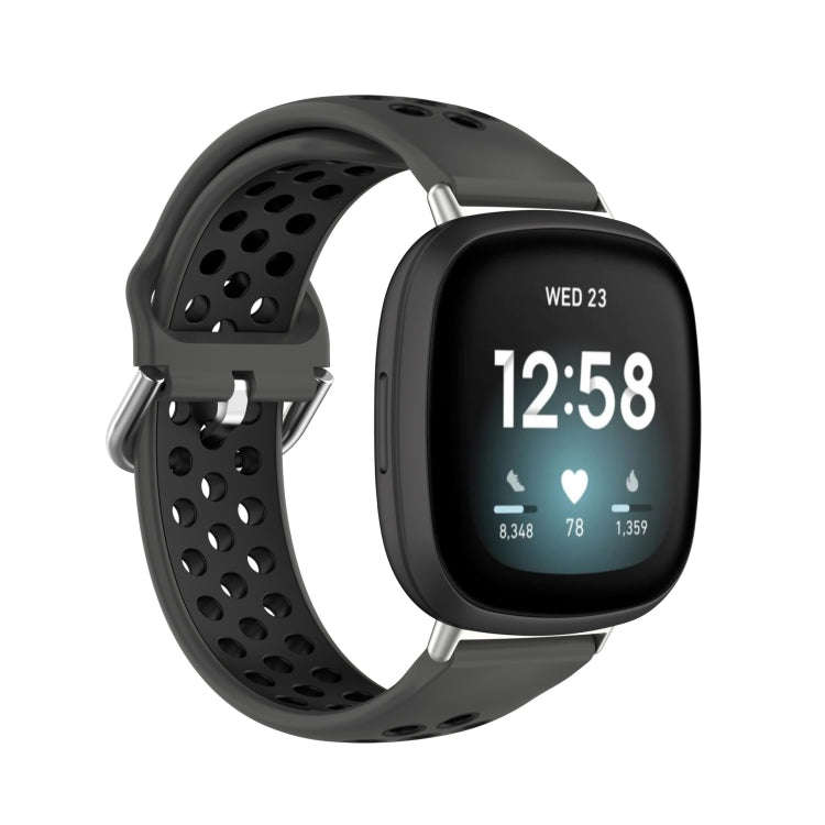 For Fitbit Versa 4 / Sense 2 Dual Color Silicone Watch Band(Coal Black)