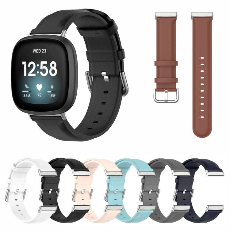 For Fitbit Versa 4 / Sense 2 Genuine Leather Watch Band(Navy Blue)