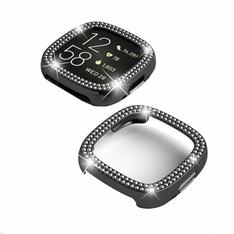 For Fitbit Versa 4 / Sense 2 Double-Row Diamond Electroplating PC Watch Case(Rose Gold)
