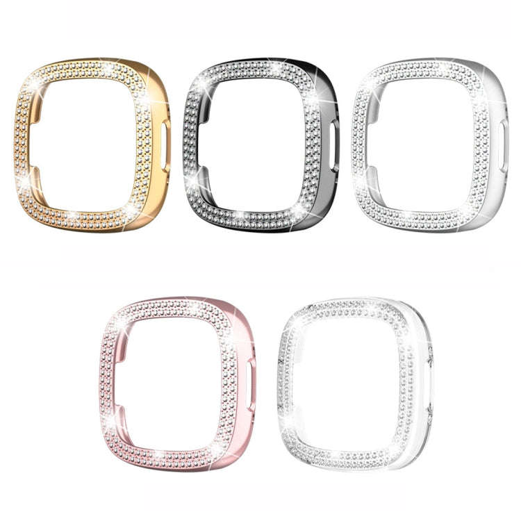 For Fitbit Versa 4 / Sense 2 Double-Row Diamond Electroplating PC Watch Case(Rose Gold)