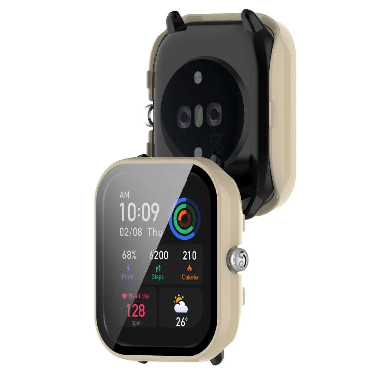 For Amazfit GTS4 Mini PC + Tempered Glass Integrated Protective Watch Case(Ivory White)