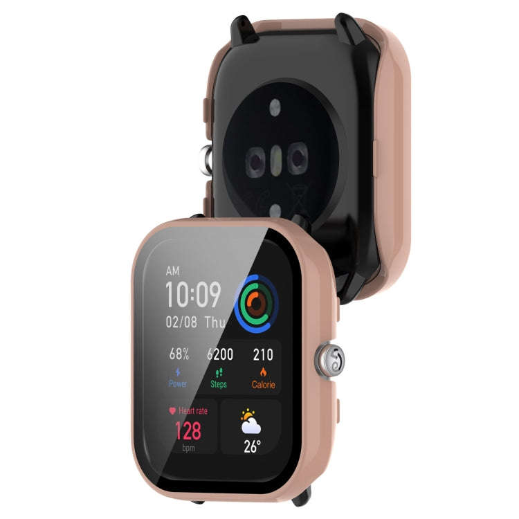 For Amazfit GTS4 Mini PC + Tempered Glass Integrated Protective Watch Case(Pink)