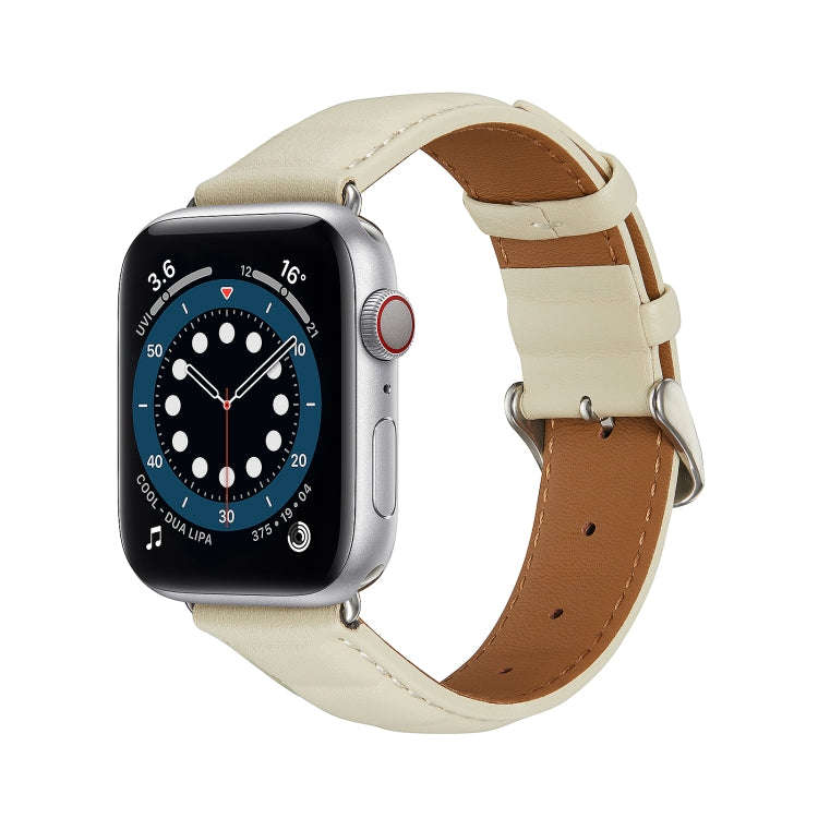 Genuine Leather Watch Band For Apple Watch Series 8&7 41mm / SE 2&6&SE&5&4 40mm / 3&2&1 38mm(Beige)