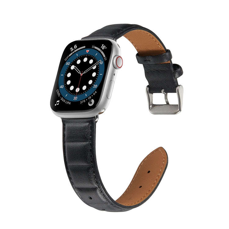 Genuine Leather Watch Band For Apple Watch Series 8&7 41mm / SE 2&6&SE&5&4 40mm / 3&2&1 38mm(Black)