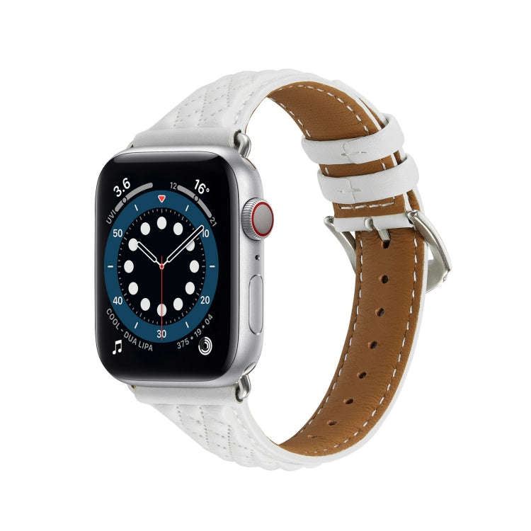 Rhombus Genuine Leather Watch Band For Apple Watch Ultra 49mm / Series 8&7 45mm / SE 2&6&SE&5&4 4...