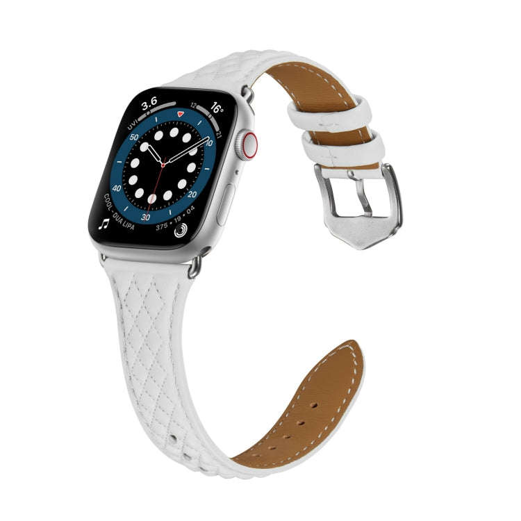 Rhombus Genuine Leather Watch Band For Apple Watch Ultra 49mm / Series 8&7 45mm / SE 2&6&SE&5&4 4...