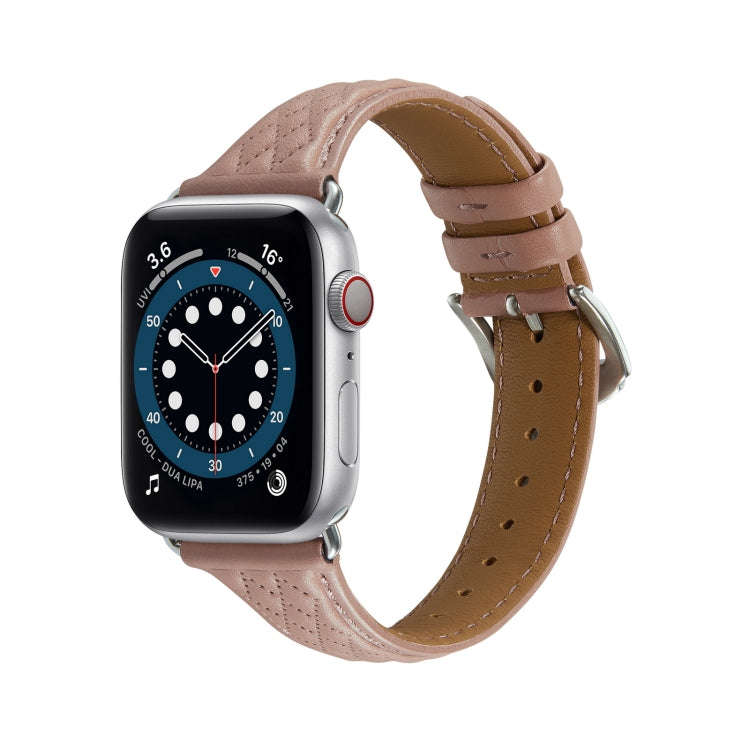 Rhombus Genuine Leather Watch Band For Apple Watch Series 8&7 41mm / SE 2&6&SE&5&4 40mm / 3&2&1 3...