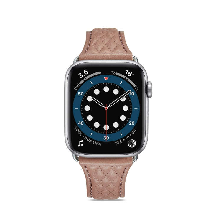 Rhombus Genuine Leather Watch Band For Apple Watch Series 8&7 41mm / SE 2&6&SE&5&4 40mm / 3&2&1 3...