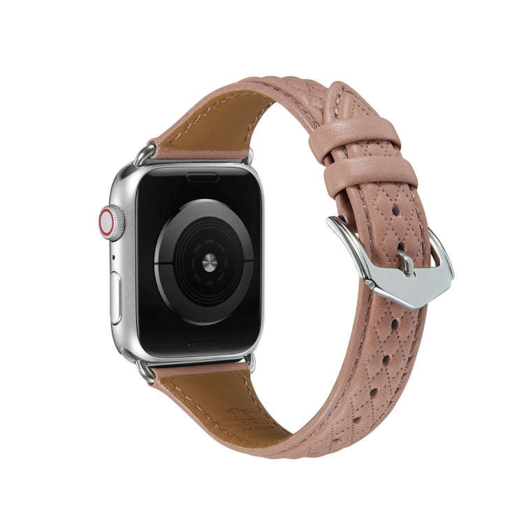 Rhombus Genuine Leather Watch Band For Apple Watch Series 8&7 41mm / SE 2&6&SE&5&4 40mm / 3&2&1 3...