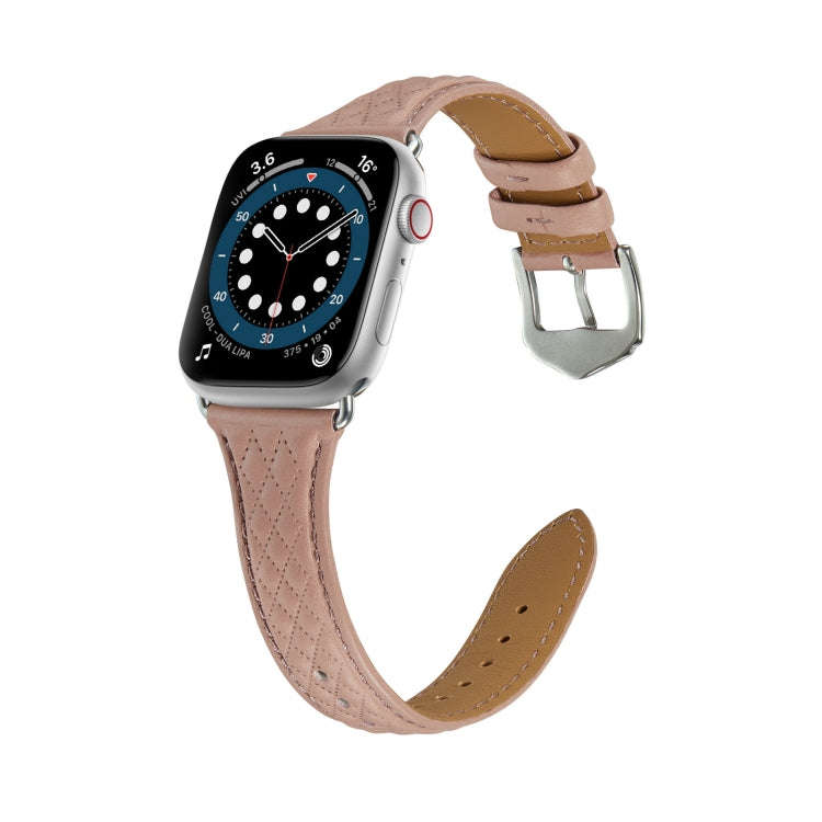 Rhombus Genuine Leather Watch Band For Apple Watch Series 8&7 41mm / SE 2&6&SE&5&4 40mm / 3&2&1 3...