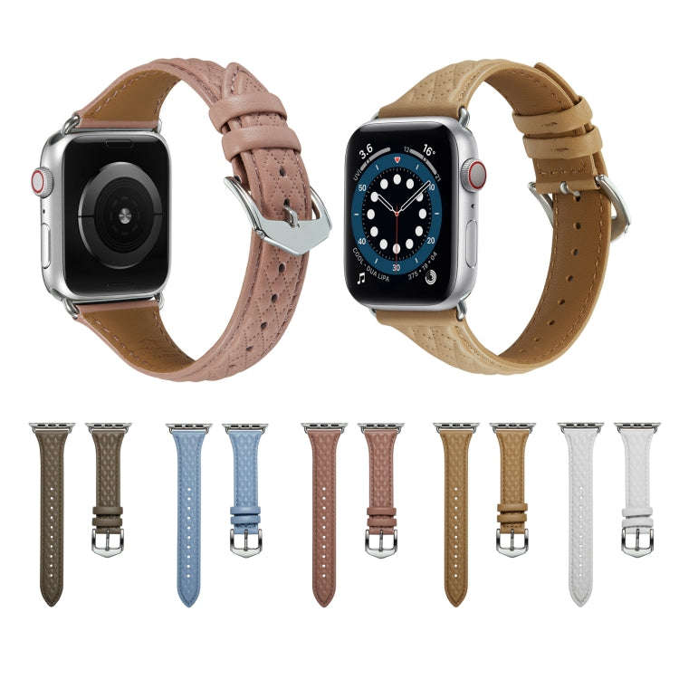 Rhombus Genuine Leather Watch Band For Apple Watch Series 8&7 41mm / SE 2&6&SE&5&4 40mm / 3&2&1 3...