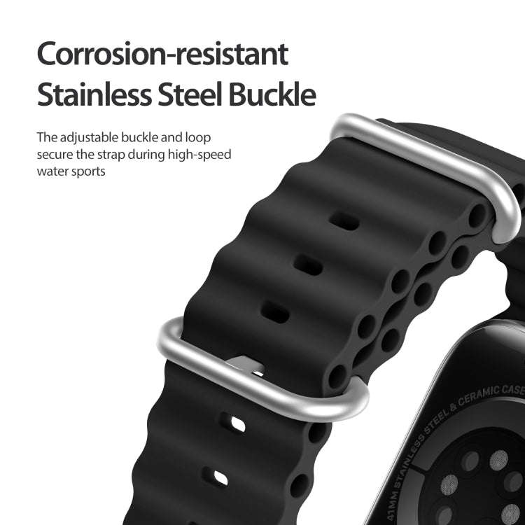 DUX DUCIS Sea Wave Silicone Watch Band For Apple Watch Series 8&7 45mm / SE 2&6&SE&5&4 44mm / 3&2...