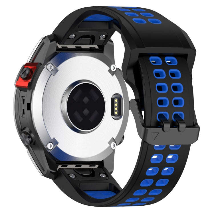 For Garmin Descent G1 / Coros Vertix 22mm Quick Release Double Row Silicone Watch Band(Black Blue)