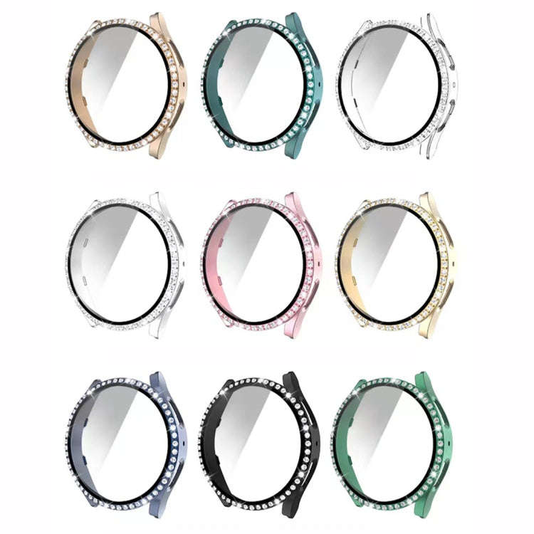 For Samsung Galaxy Watch5 40mm Single Row Diamond PC+Tempered Glass Watch Case(Transparent)