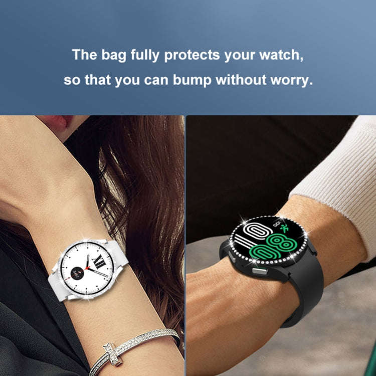 For Samsung Galaxy Watch5 40mm Single Row Diamond PC+Tempered Glass Watch Case(Transparent)