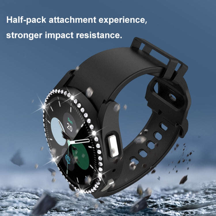 For Samsung Galaxy Watch5 40mm Single Row Diamond PC+Tempered Glass Watch Case(Transparent)