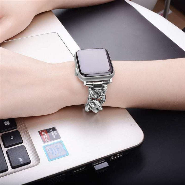 For Samsung Galaxy Watch5 40mm/44mm / Watch5 Pro Row Diamonds Denim Chain Watch Band(Silver)