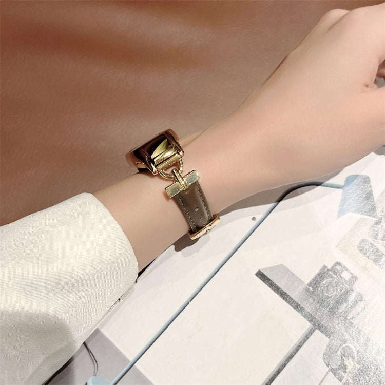 For Xiaomi Mi Band 3 / 4 D-shaped Steel + Genuine Leather Watch Band(Silver Green)