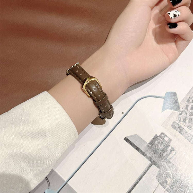 For Xiaomi Mi Band 5 / 6 D-shaped Steel + Genuine Leather Watch Band(Silver Green)