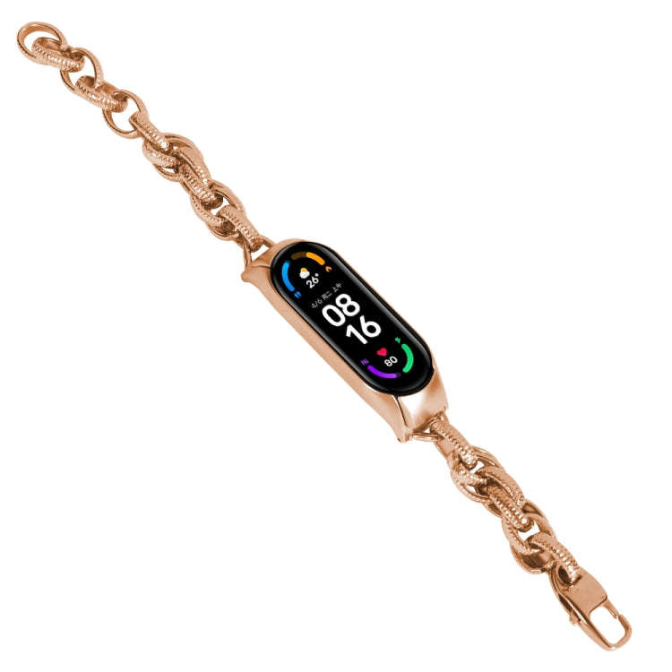 For Xiaomi Mi Band 3 / 4 Corrugated Twist Chain Metal Watch Band(Rose Gold)
