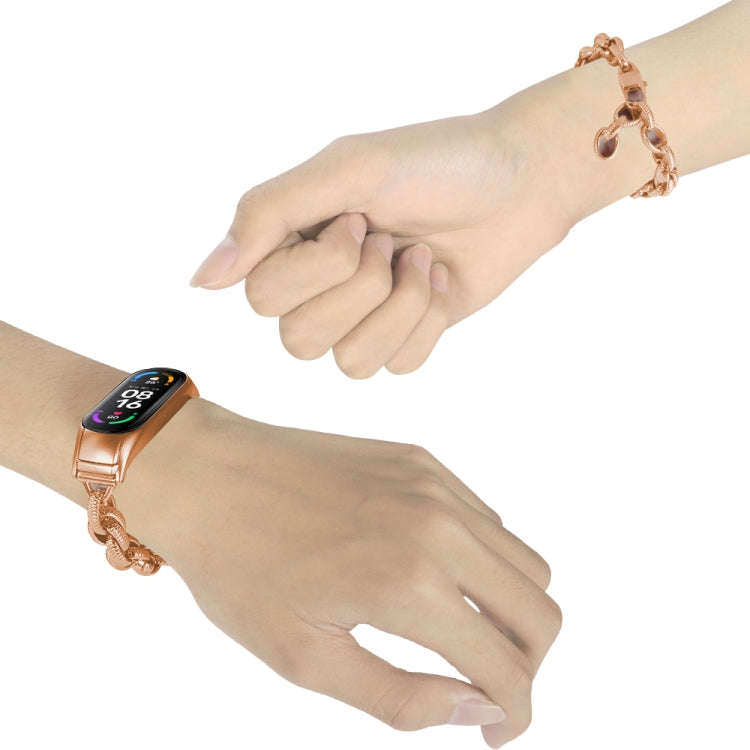 For Xiaomi Mi Band 3 / 4 Corrugated Twist Chain Metal Watch Band(Rose Gold)