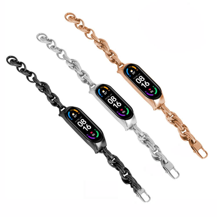 For Xiaomi Mi Band 3 / 4 Corrugated Twist Chain Metal Watch Band(Rose Gold)