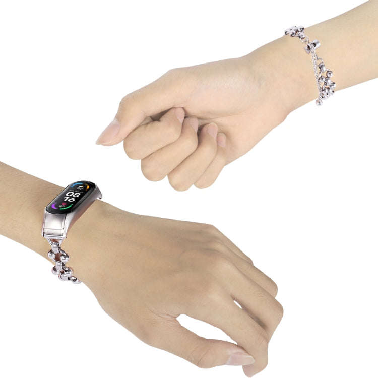 For Xiaomi Mi Band 3 / 4 Bead Steel Chain Metal Watch Band(Silver)