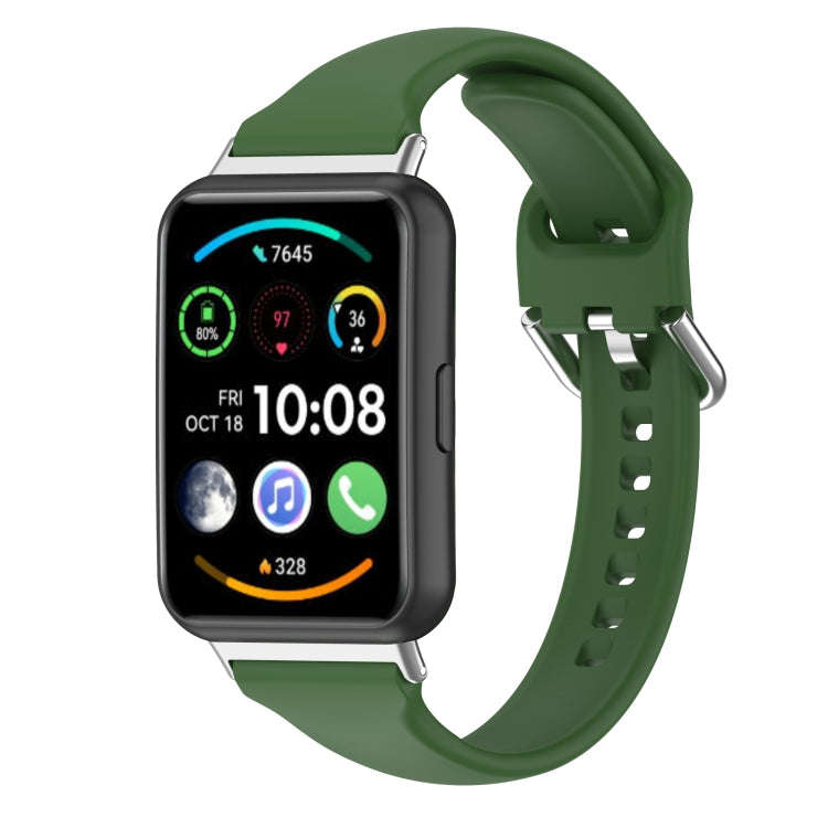 For Huawei Watch Fit 2 Small Waist Silicone Watch Band, Size:L(Army Green)
