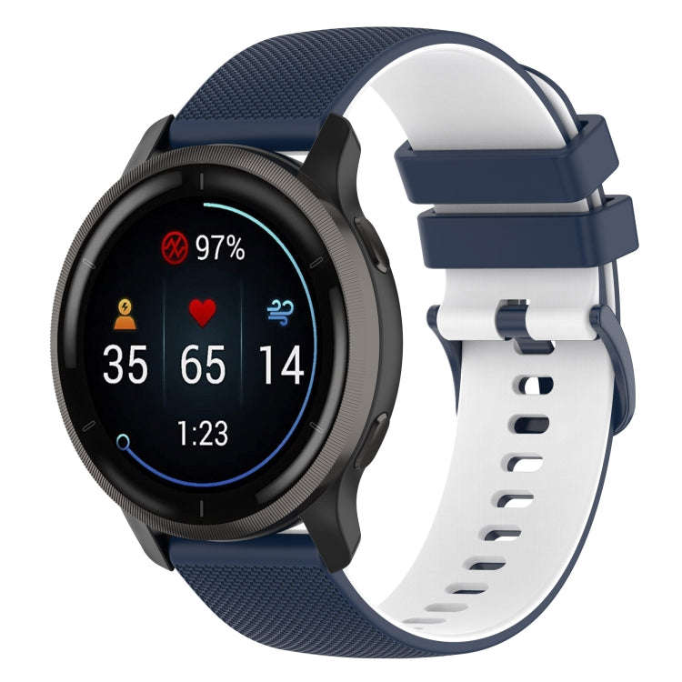 For Suunto 5 Peak Small Plaid Texture Two-color Silicone Watch Band(Navy Blue White)