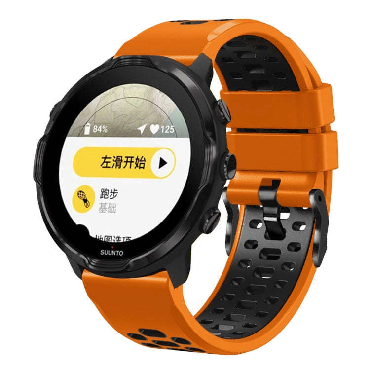 For Suunto 7 Three Rows Holes Silicone Watch Band(Orange Black)