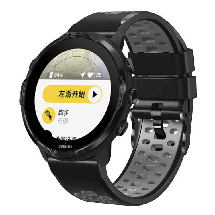 For Suunto 7 Three Rows Holes Silicone Watch Band(Black Grey)