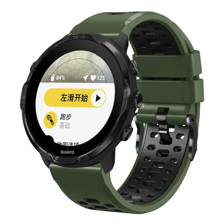 For Suunto 7 Three Rows Holes Silicone Watch Band(Army Green Black)