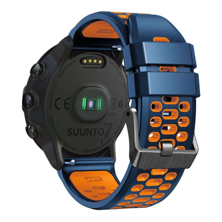 For Suunto 7 Three Rows Holes Silicone Watch Band(Midnight Blue Orange)