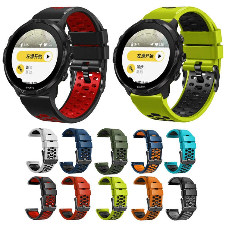 For Suunto 7 Three Rows Holes Silicone Watch Band(Army Green Black)