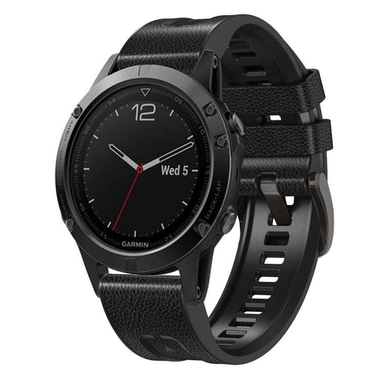For Garmin Fenix 7 Quick Release Silicone Leather Watch Band(Black)