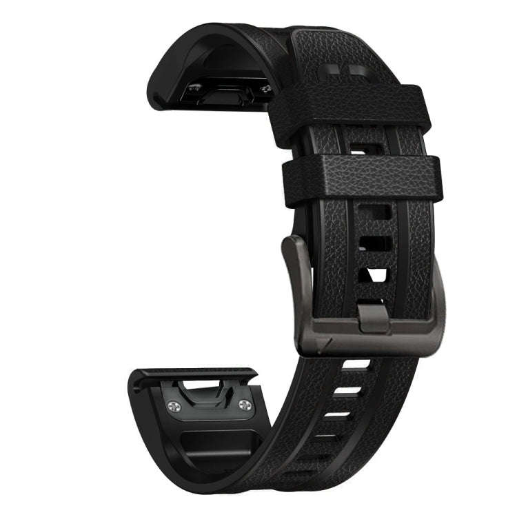 For Garmin Fenix 7 Quick Release Silicone Leather Watch Band(Black)
