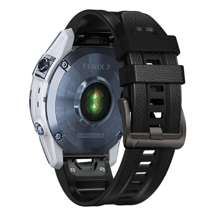 For Garmin Fenix 7 Quick Release Silicone Leather Watch Band(Black)