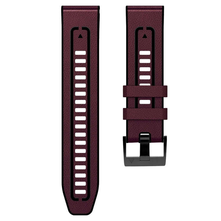 For Garmin Fenix 7 Quick Release Silicone Leather Watch Band(Wine Red)